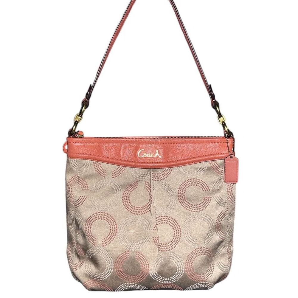 Coach Ashley Dotted Op Art Hippie Khaki & Tearose Jacquard Shoulder Bag F20088
